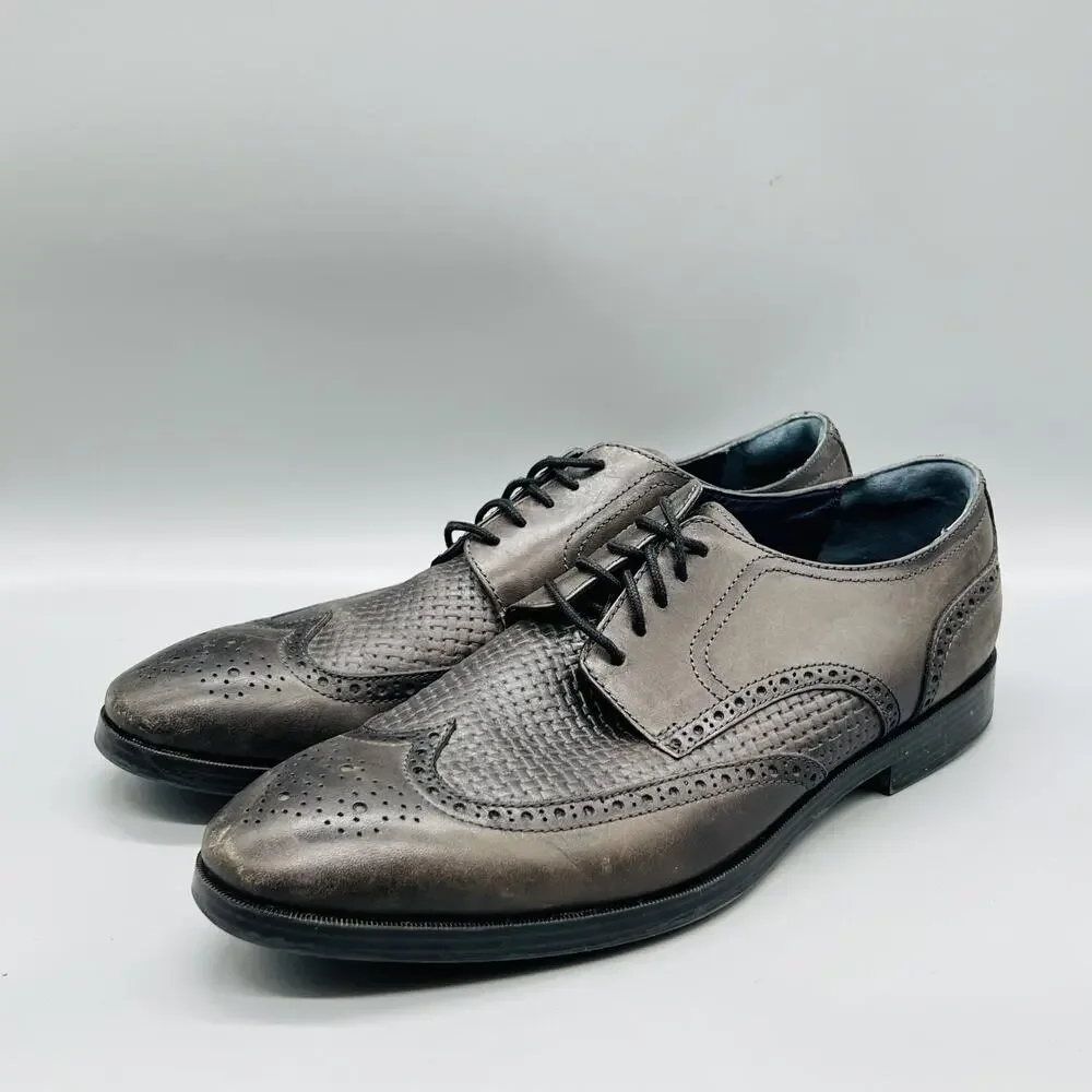 Cole Haan Shoes Mens 10.5 Gray Leather Grand OS Wingtip Oxford Dress Brogue